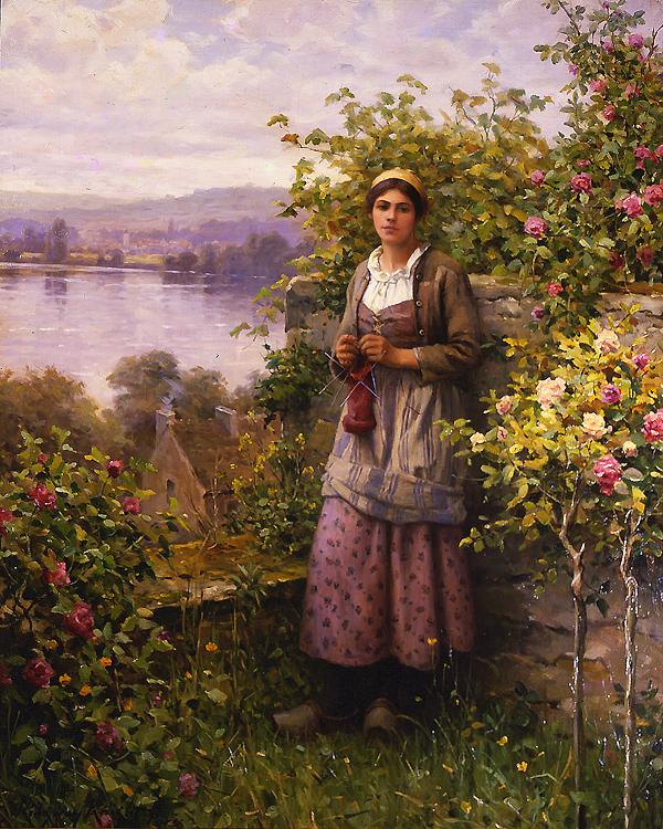 Daniel Ridgeway Knight Julia - Corner of the Garden Sweden oil painting art